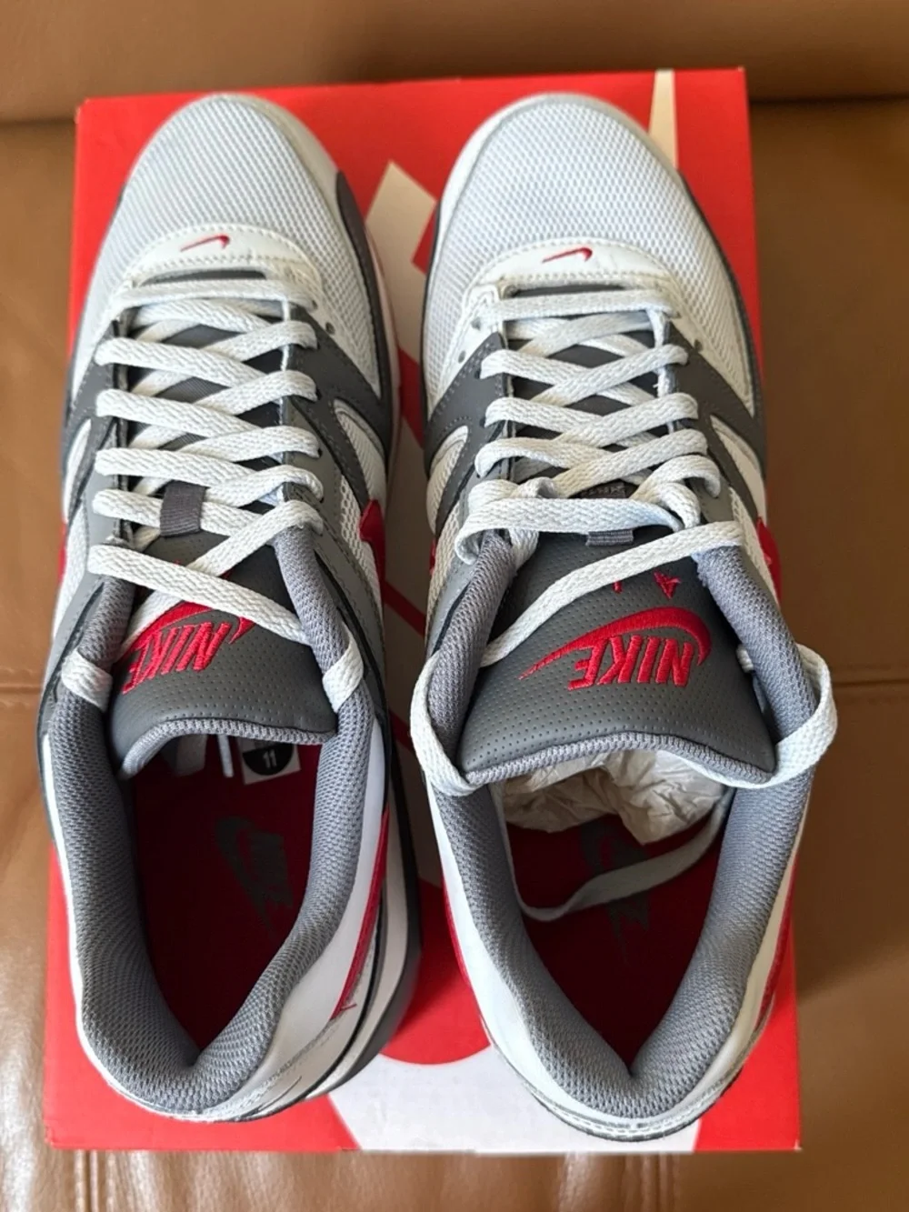 Nike Men’s Gray, White and Red Athletic Sneakers